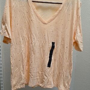 Banana Republic Peach V-Neck Short Sleeve Tee with Metallic Dot Accent